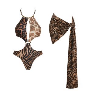 Animal vibe one piece swimsuit with coverup