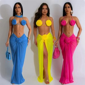 Flower pop three piece swimsuit